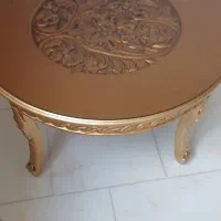 میز گرد چوب منبت کاری شده باشیشه زخیم