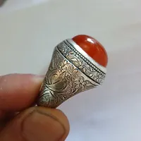 انگشتر نقره،عقیق،قلمزنی رکاب دست،