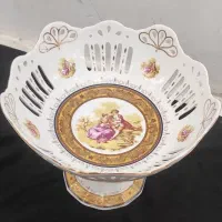 میوه خوری  قدیمی دنسی پایه دار عکس دار طلا کوب