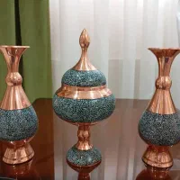 جا شکلاتی و گلدان مس و فیروزه کوب