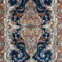 قالیچه دستباف زرع و نیم زمینه فیروزه ای گل ابریشم