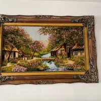 دو عدد تابلو فرش منظره و سبد گل سالم و تمیز