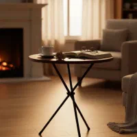 میز دکوری خاطره گرد چوبی با پایه فلزی