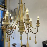 لوستر چوبی-فلزی شارلوت ۶ شاخه کرم-مسی