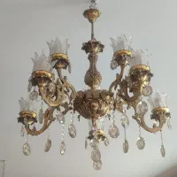 لوستر برنز ده شاخه با ده عدد لامپ و کریستال یدکی