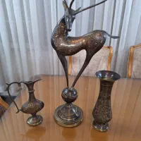 مجسمه گوزن و گلدان و گلاب پاش برنز