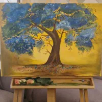 تابلوی نقاشی رنگ روغن درخت پاییزی سبز 70×50