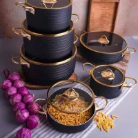 سرویس قابلمه ۲۱ پارچه دسته طلایی  (آکبند)