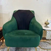 مبل۸نفر رنگ‌ سبز و مشکی پایه استیل ۴تا عسلی