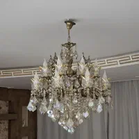 ست لوستر و دیوارکوب برنز ۱۶ شعله، بسیارشیک و مجللی