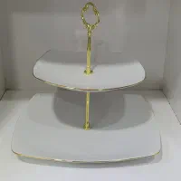 شیرینی خوری سرامیکی ۲طبقه لب طلا