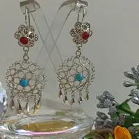 گوشواره نقره ملیله اصفهان نگین فیروزه نیشابورکد۵۱۲|جواهرات|اصفهان, مولوی|دیوار