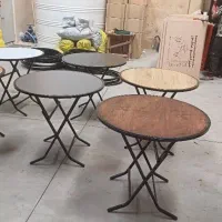 میز پلاستیکی وچوبی پایه فلزی فست فودی