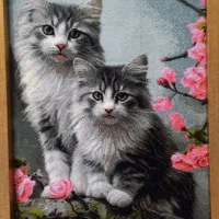 تابلو فرش دستبافت دو گریه ۶۵×۸۵ - رج ۵۰