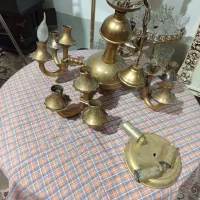 لوستر ۱۲ شعله آبکاری طلا  و دیوارکوب برنج قفل درب