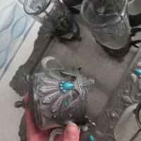 سینی و استکان قندان پیوتر اصل|ظروف سرو و پذیرایی|همدان, |دیوار