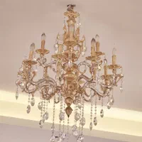 یک جفت لوستر ۱۲ شعله دو طبقه برنز اصل آبکاری طلا