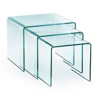 ست میز عسلی شیشه‌ای خم - شفاف واقعی - بدون لبه تیز