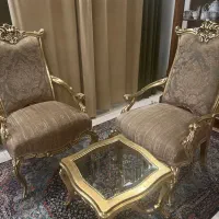 سرویس مبل ‌استیل ناهار خوری ورق طلا چوب راش