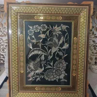 تابلوی گل مرغ و جام فیروزه ای مینا کاری شده