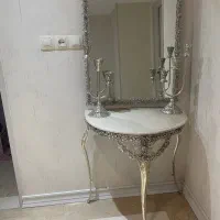 آینه و شمعدان برنجی با روکش نقره