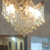 یک جفت لوستر ۸ شاخه ۸ شعله کریستالی آبکاری طلا