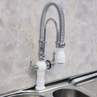 شیر سینک دومنظوره فنردار سفید کروم