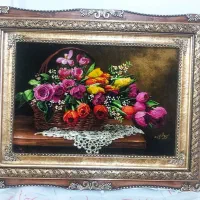 تابلو گل تاج کد 23 دستبافت و ابریشم دار|تابلو فرش|تبریز, |دیوار