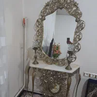 آینه وشمعدان با ساعت دیواری برنز