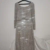 ماکسی لباس مجلسی لباس شب نقره ای پولکی سایز ۴۰