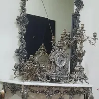 آینه شمعدان و ساعت برنزی با کنسول و آینه فرفورژه