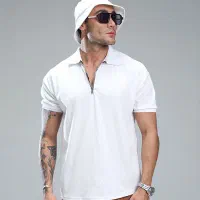 تیشرت مردانه یقه زیپ دار سفید راحت و شیک