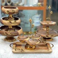 سرویس پذیرایی چوبی گل لیلیوم برنجی طلایی