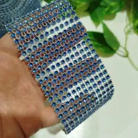 نوار نگینی توری رنگ آبی کاربنی