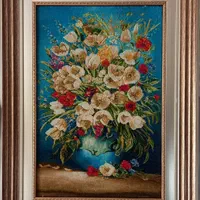 تابلو فرش قاب دار دستباف گل ابریشم نونو