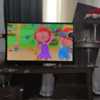 زیر تلوزیون تمام ام دی اف با دوتا گلدون با گل