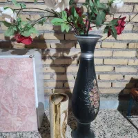 گلدان سفالی همراه گل و گلدان تک در حد نو