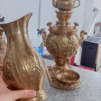 سرویس سماور زغالی طلایی پارچ قوری سینی کاسه دکور