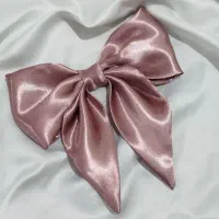 پاپیون کش مو ساتن صورتی کمرنگ