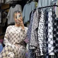 ست تیشرت شلوار آستین بلند دورس مخملی کراپ