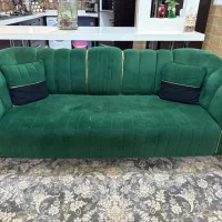 مبل۸نفر رنگ سبز و مشکی پایه استیل ۴تا عسلی|مبلمان خانگی و میز عسلی|یزد, |دیوار