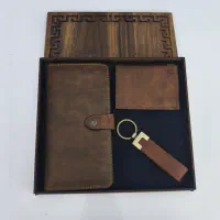 ست کادویی چرم طبیعی/ کیف پول، جاکارتی، جاکلیدی