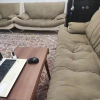 مبل راحتی ۶ نفره چوبی و چرمی با روکش پارچه ای ترکی