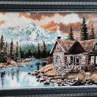 تابلو فرش ماشینی منظره ی کلبه