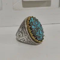انگشتر نقره دست ساز قلم زنی فیروزه