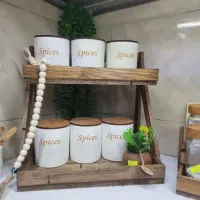 استند جا ادویه و پا سماوری دوطبقه چوبی حراجی