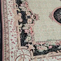 دو تخته فرش9متری نخی کرم سرمه‌ای|فرش|ایلام, |دیوار