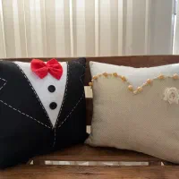 کوسن عروس و داماد.کاردست و چرخ نخ دمسه آلمانی|صنایع دستی و سایر لوازم تزئینی|مشهد, آبکوه|دیوار