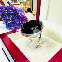 انگشتر فوق لوکس عقیق مشکی اونکس تخت معدنی خراسانی