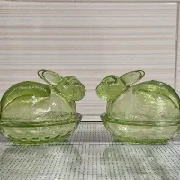 کره و پنیر خوری طرح خرگوش سبز شیشه ای